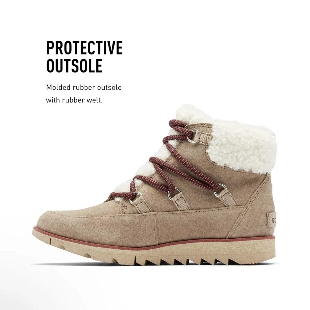 Sorel Women's Harlow Lace Cozy Waterproof Boot Omega Taupe/Ancient Fossil Size 5 - Picture 4 of 6